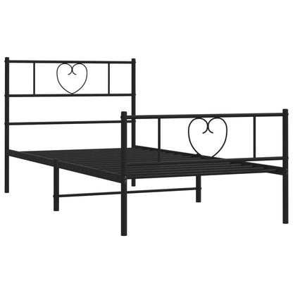 Black Metal Bed Frame with Footboard - 90x190cm, Mattress Not Included