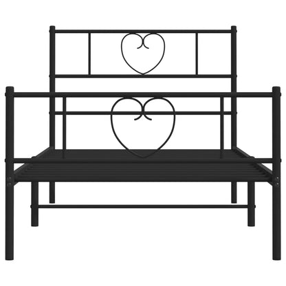 Black Metal Bed Frame with Footboard - 90x190cm, Mattress Not Included