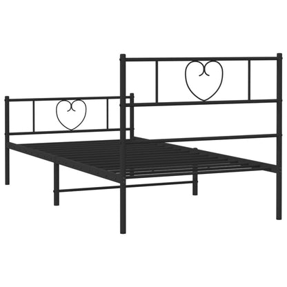 Black Metal Bed Frame with Footboard - 90x190cm, Mattress Not Included
