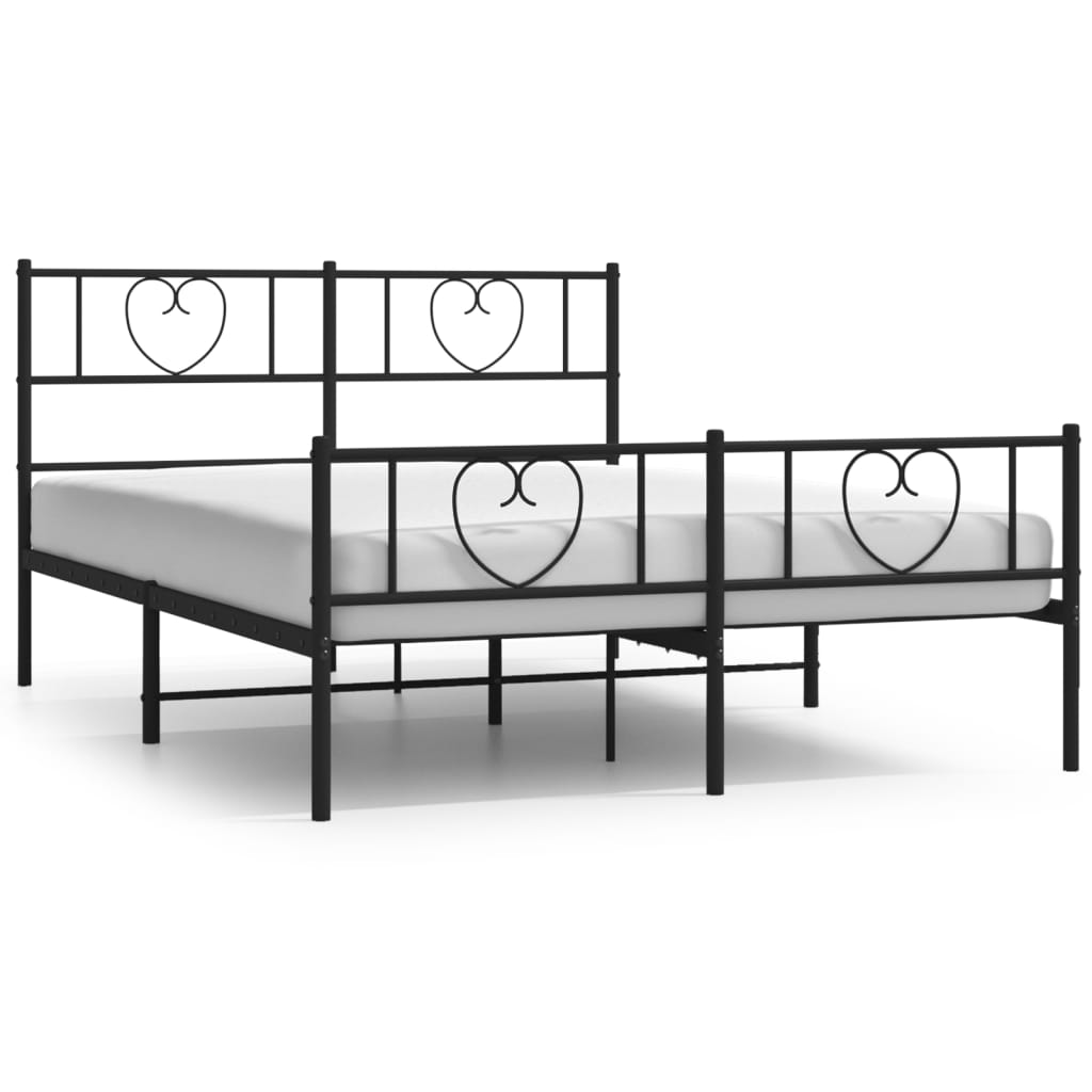 Sturdy Black Metal Bed Frame w/ Footboard - 120x190cm