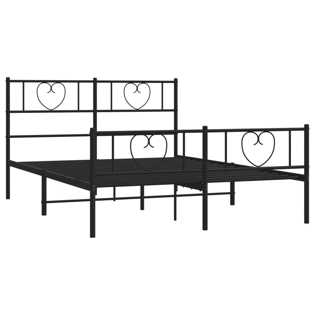Sturdy Black Metal Bed Frame w/ Footboard - 120x190cm