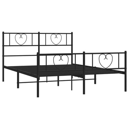 Sturdy Black Metal Bed Frame w/ Footboard - 120x190cm