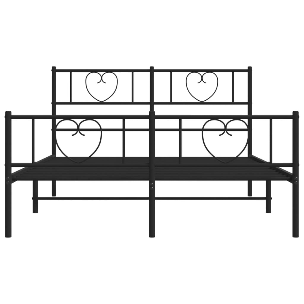 Sturdy Black Metal Bed Frame w/ Footboard - 120x190cm