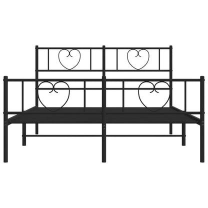 Sturdy Black Metal Bed Frame w/ Footboard - 120x190cm