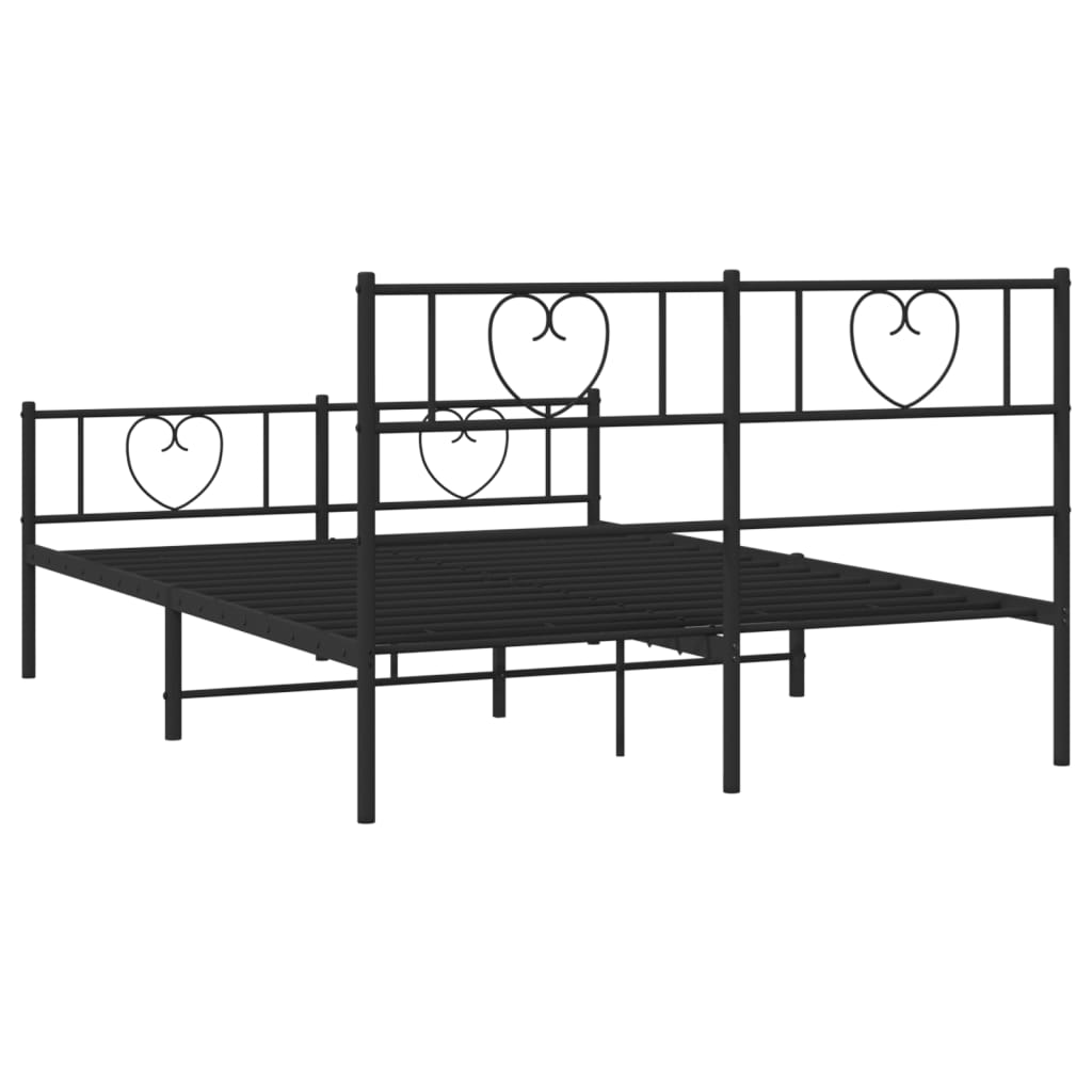 Sturdy Black Metal Bed Frame w/ Footboard - 120x190cm