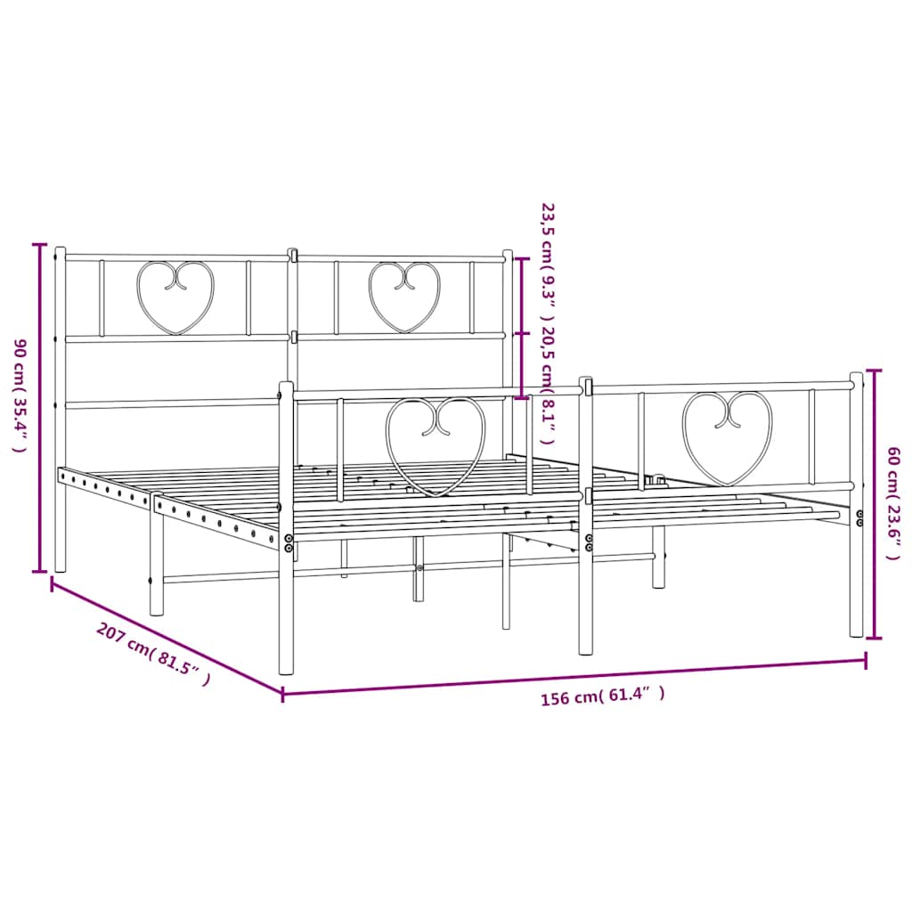 Metal Bed Frame without Mattress with Footboard Black 150x200cm