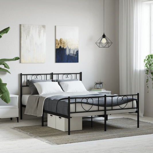 Metal Bed Frame without Mattress with Footboard Black 160x200cm