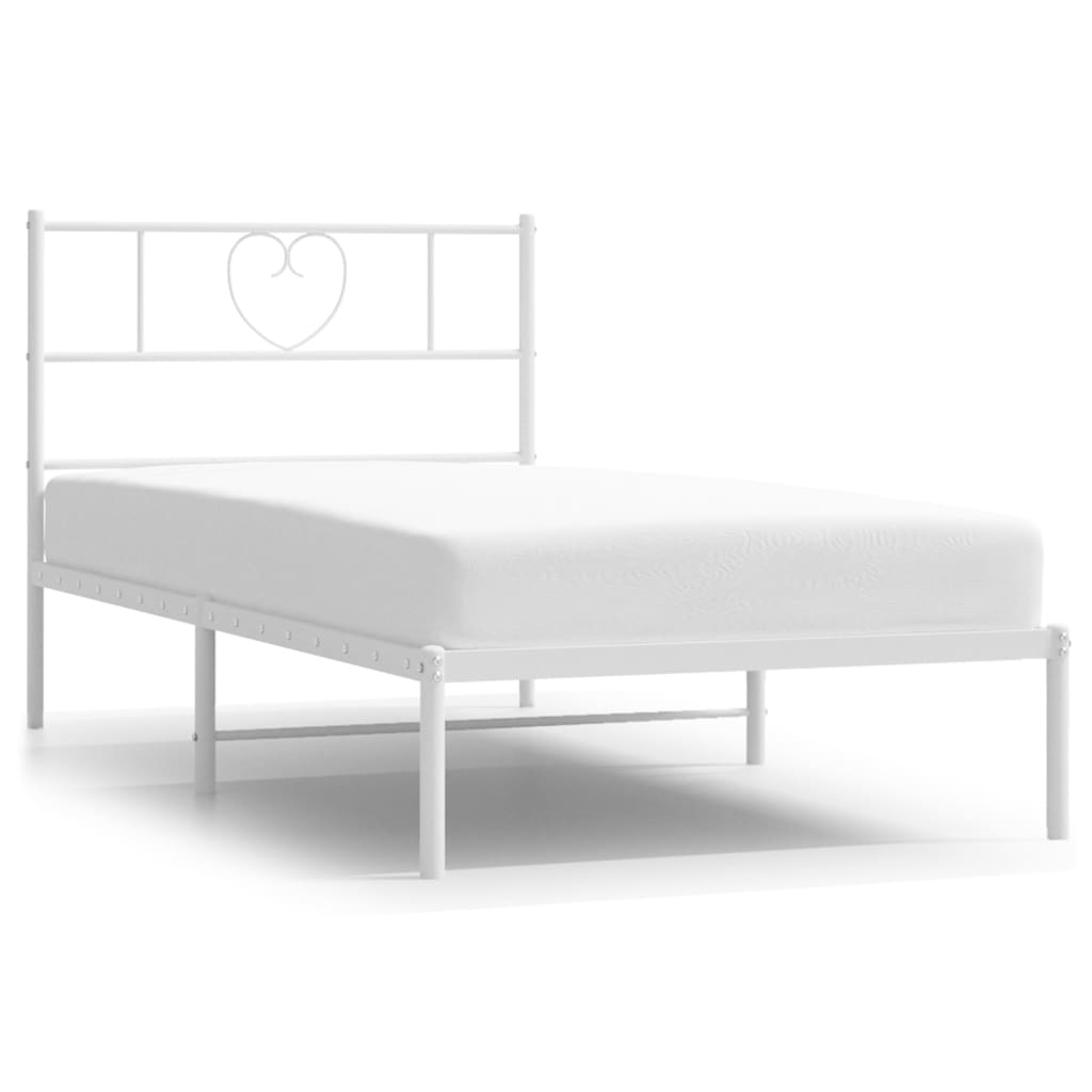 White Metal Bed Frame with Headboard - 80x200cm Sturdy Design