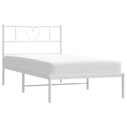 White Metal Bed Frame with Headboard - 80x200cm Sturdy Design