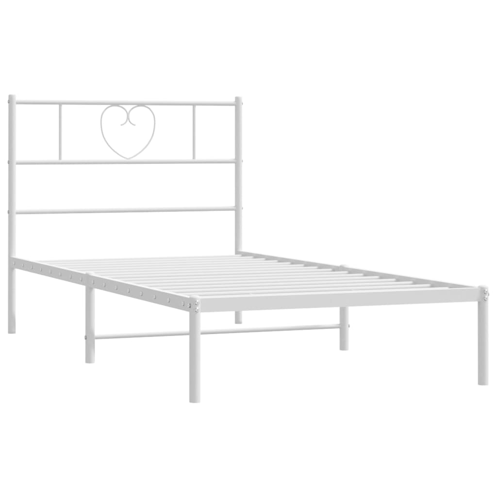 White Metal Bed Frame with Headboard - 80x200cm Sturdy Design