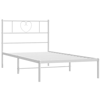 White Metal Bed Frame with Headboard - 80x200cm Sturdy Design
