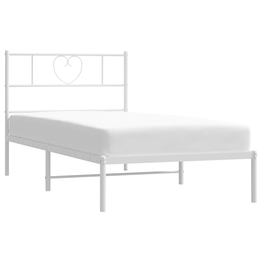 White Metal Bed Frame with Headboard - 100x200cm - No Mattress