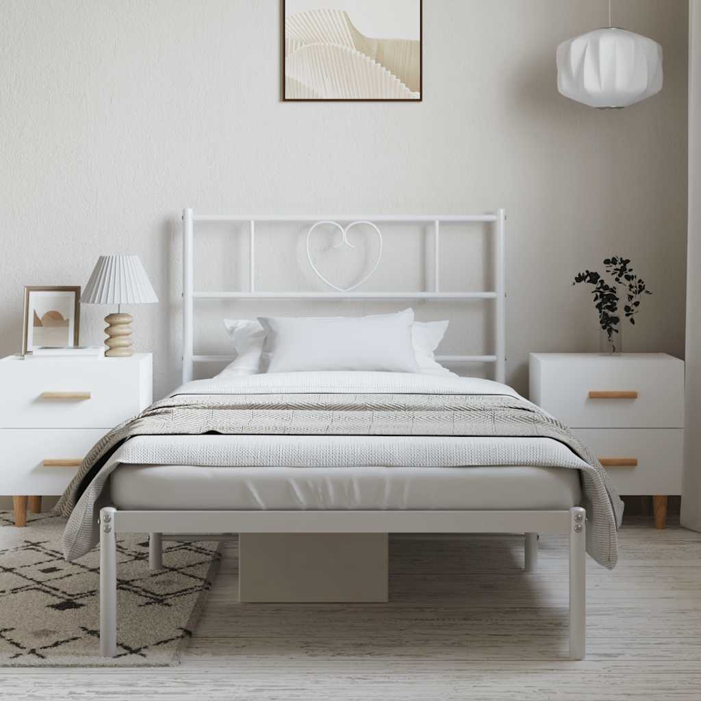 White Metal Bed Frame with Headboard - 100x200cm - No Mattress