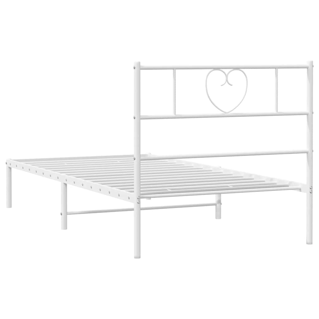 White Metal Bed Frame with Headboard - 100x200cm - No Mattress