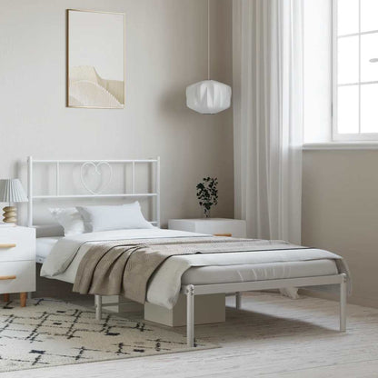 White Metal Bed Frame with Headboard - 100x200cm - No Mattress
