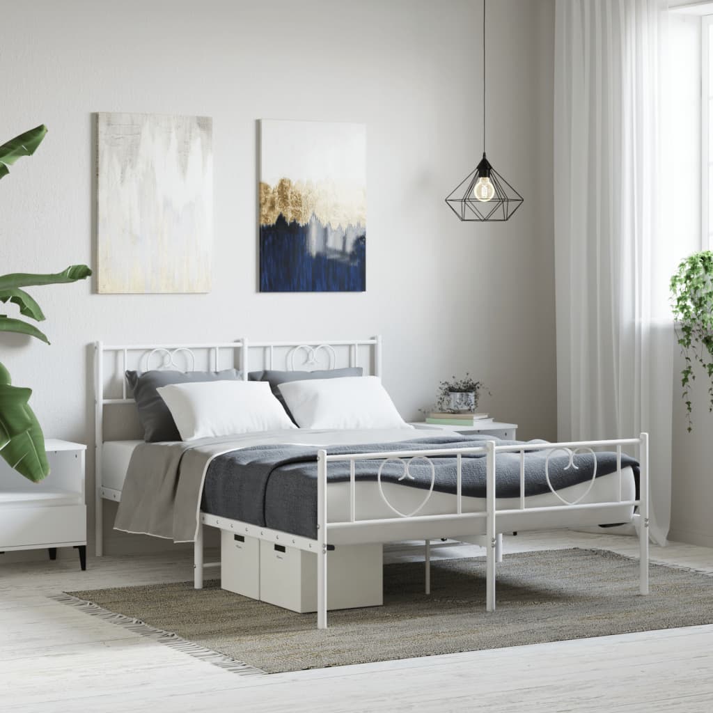 Stylish White Metal Bed Frame with Footboard 120x190cm