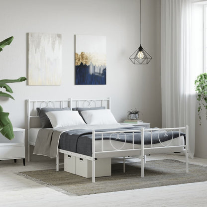Stylish White Metal Bed Frame with Footboard 120x190cm
