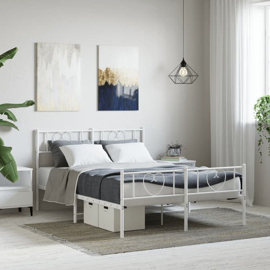Stylish White Metal Bed Frame with Footboard 120x190cm