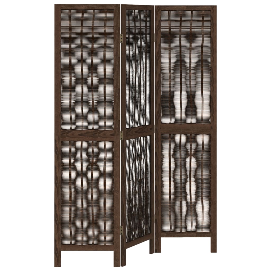 Dark Brown 3-Panel Room Divider - Solid Wood Paulownia