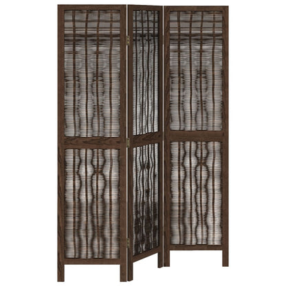 Dark Brown 3-Panel Room Divider - Solid Wood Paulownia
