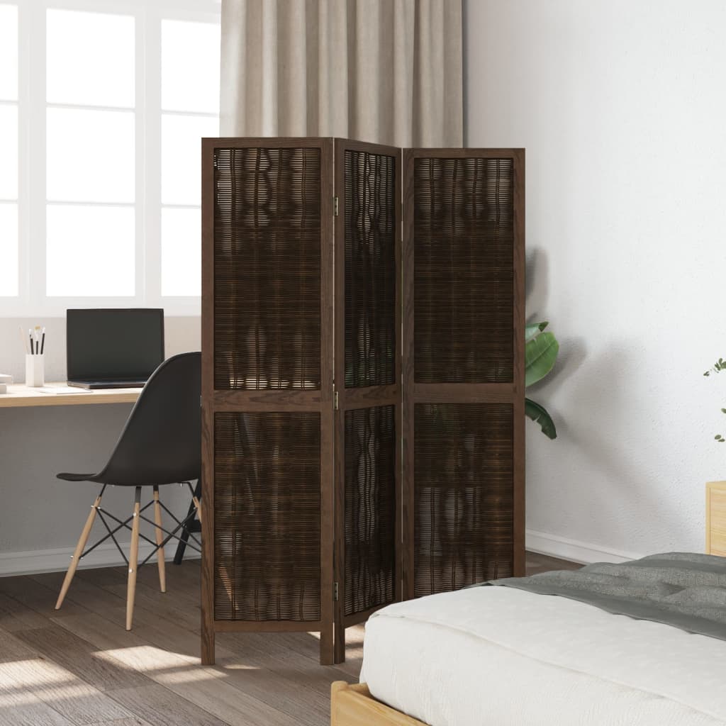 Dark Brown 3-Panel Room Divider - Solid Wood Paulownia