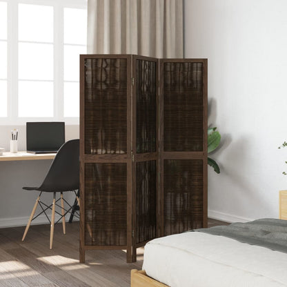 Dark Brown 3-Panel Room Divider - Solid Wood Paulownia