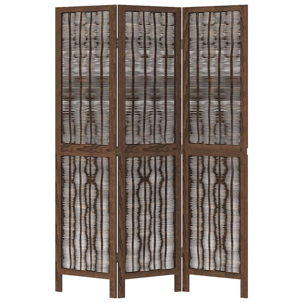 Dark Brown 3-Panel Room Divider - Solid Wood Paulownia