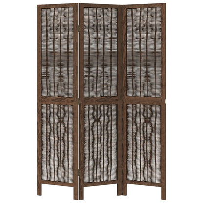Dark Brown 3-Panel Room Divider - Solid Wood Paulownia