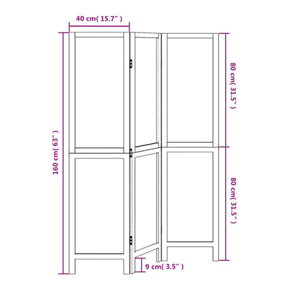 Dark Brown 3-Panel Room Divider - Solid Wood Paulownia