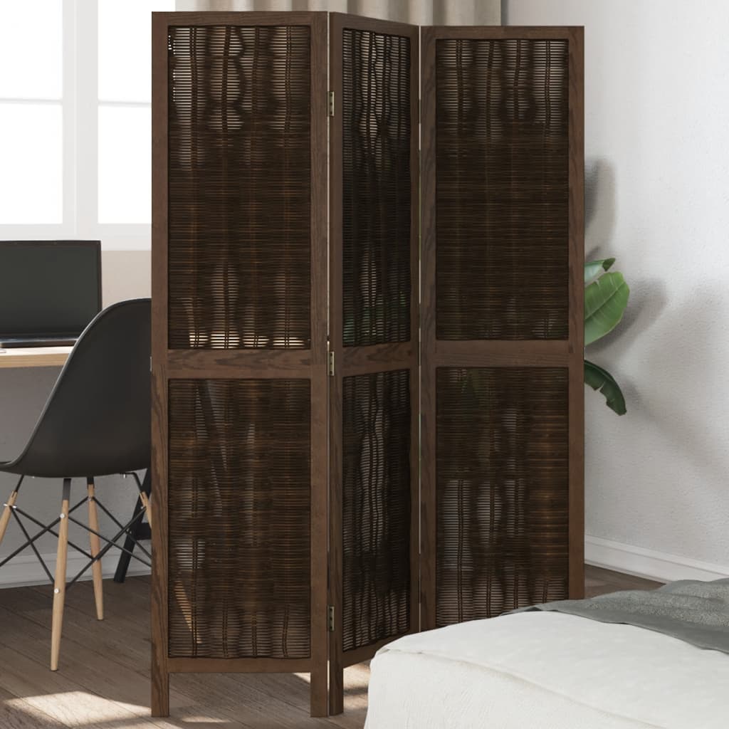 Dark Brown 3-Panel Room Divider - Solid Wood Paulownia