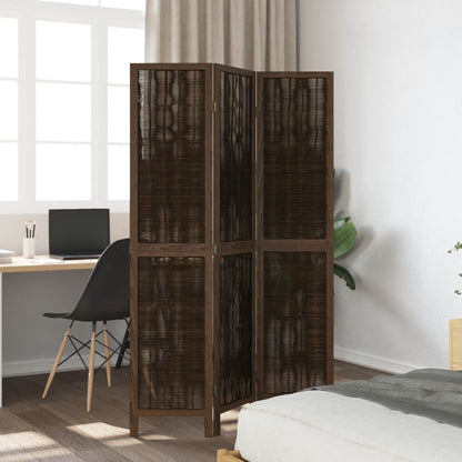 Elegant Dark Brown 3-Panel Room Divider - Solid Paulownia Wood
