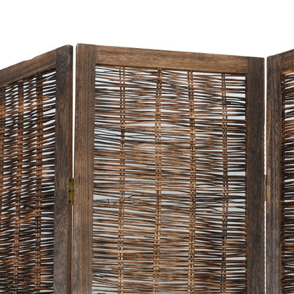 Elegant Dark Brown 3-Panel Room Divider - Solid Paulownia Wood