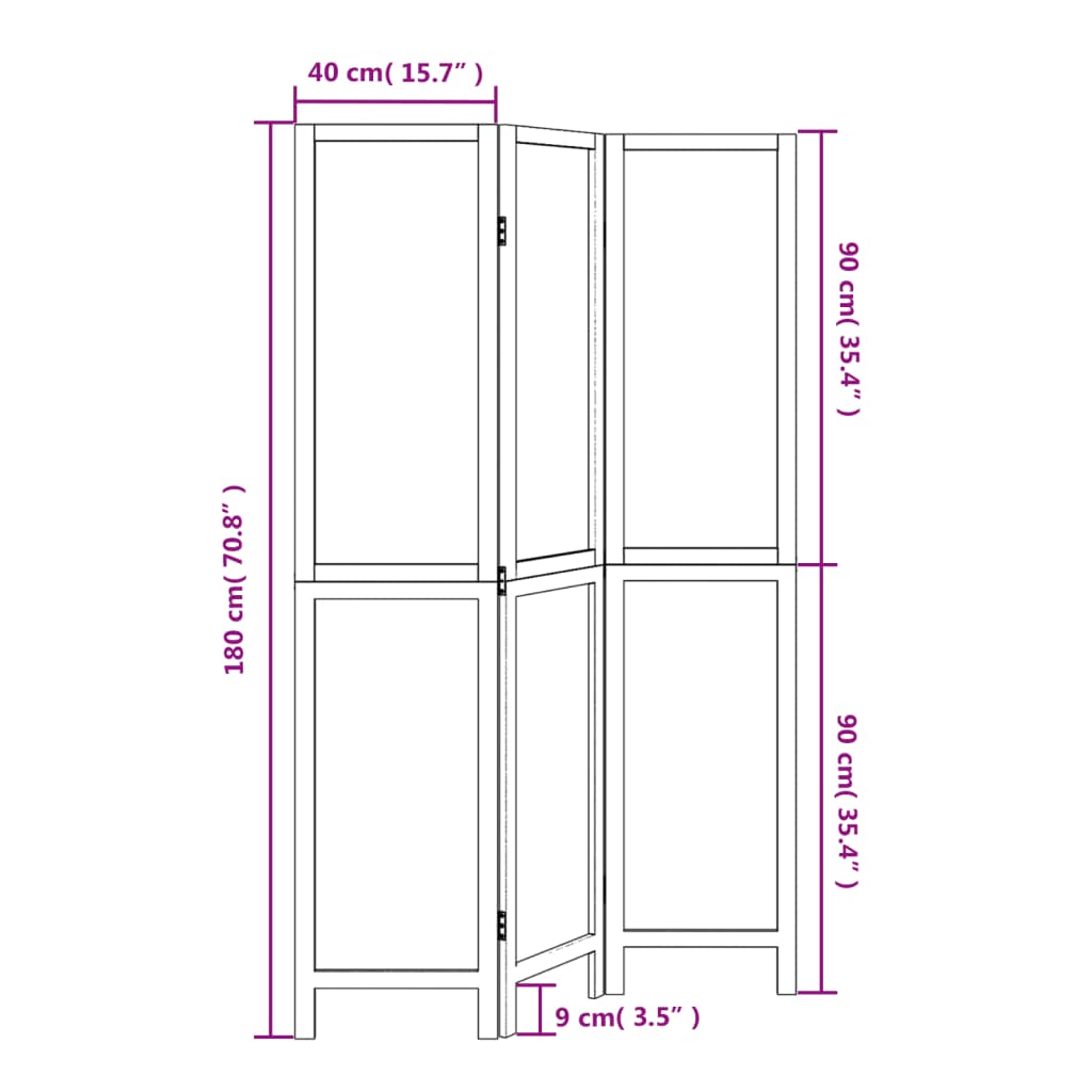 Elegant Dark Brown 3-Panel Room Divider - Solid Paulownia Wood