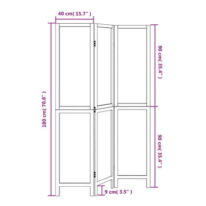 Elegant Dark Brown 3-Panel Room Divider - Solid Paulownia Wood