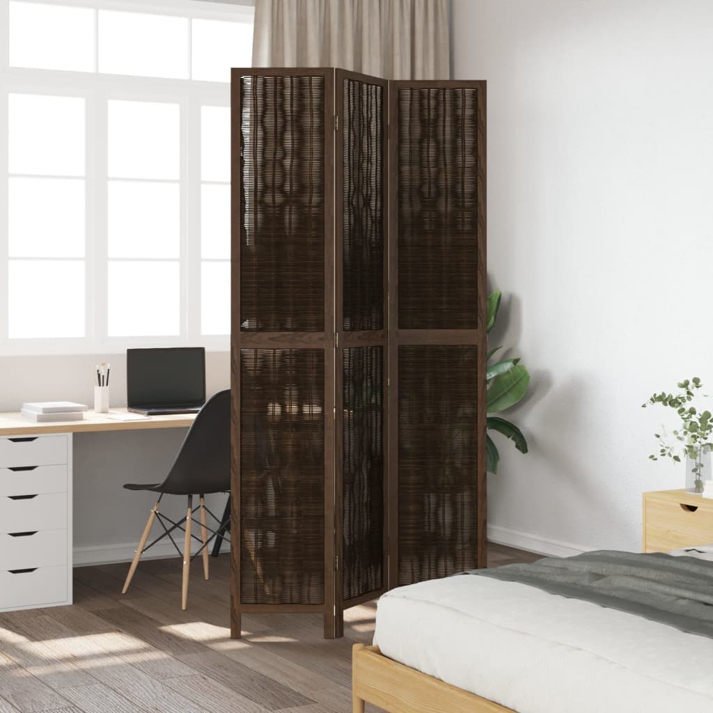 Solid Wood Dark Brown 3-Panel Room Divider - Paulownia Elegance