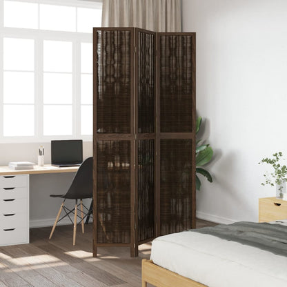 Solid Wood Dark Brown 3-Panel Room Divider - Paulownia Elegance