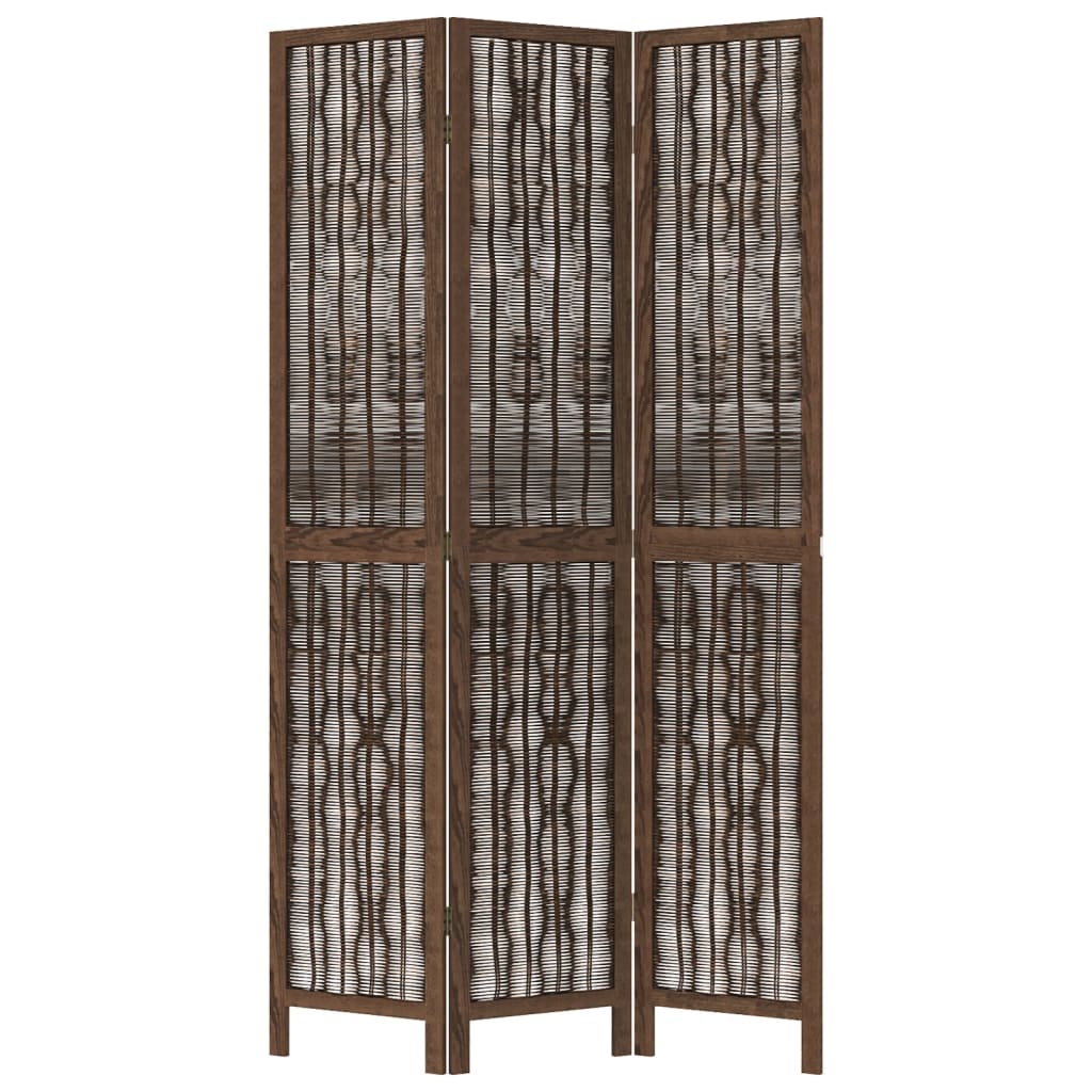 Solid Wood Dark Brown 3-Panel Room Divider - Paulownia Elegance
