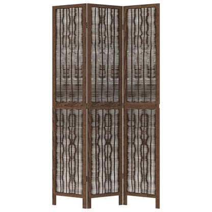 Solid Wood Dark Brown 3-Panel Room Divider - Paulownia Elegance