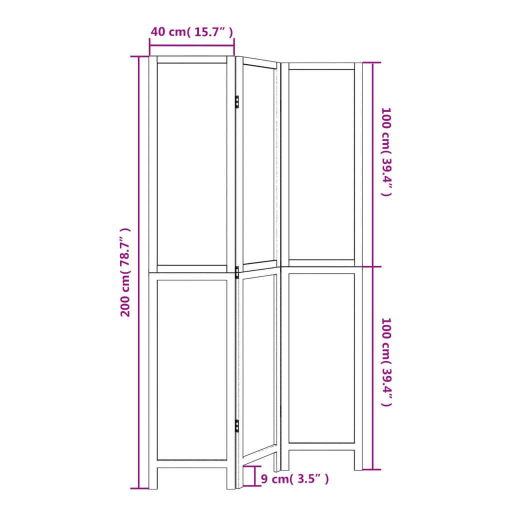 Solid Wood Dark Brown 3-Panel Room Divider - Paulownia Elegance