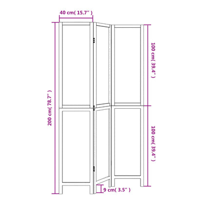 Solid Wood Dark Brown 3-Panel Room Divider - Paulownia Elegance