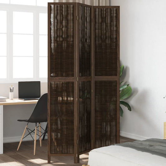 Solid Wood Dark Brown 3-Panel Room Divider - Paulownia Elegance