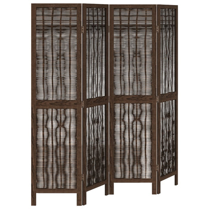 4-Panel Dark Brown Room Divider in Solid Paulownia Wood