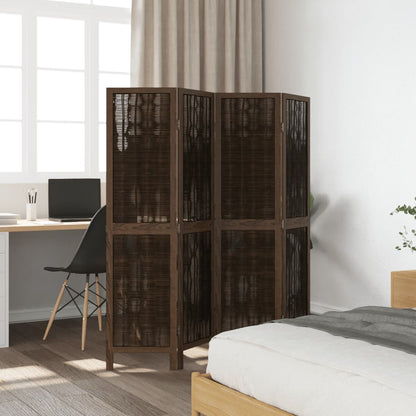 4-Panel Dark Brown Room Divider in Solid Paulownia Wood