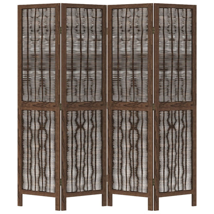 4-Panel Dark Brown Room Divider in Solid Paulownia Wood