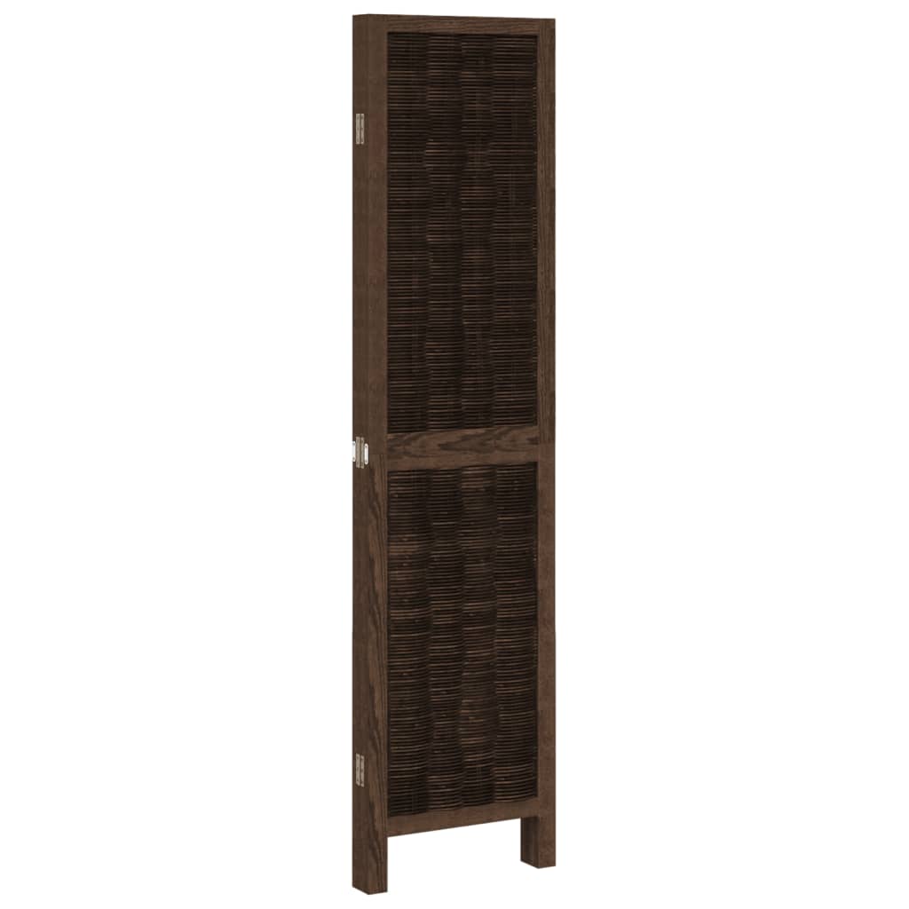 4-Panel Dark Brown Room Divider in Solid Paulownia Wood