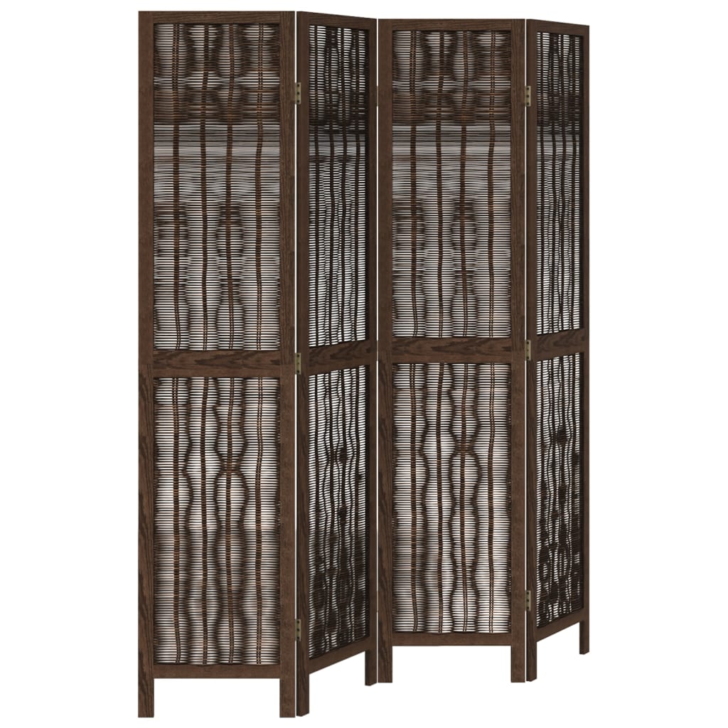 4-Panel Room Divider, Dark Brown Solid Wood Paulownia