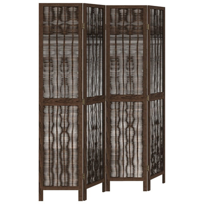 4-Panel Room Divider, Dark Brown Solid Wood Paulownia