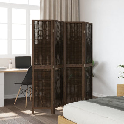 4-Panel Room Divider, Dark Brown Solid Wood Paulownia