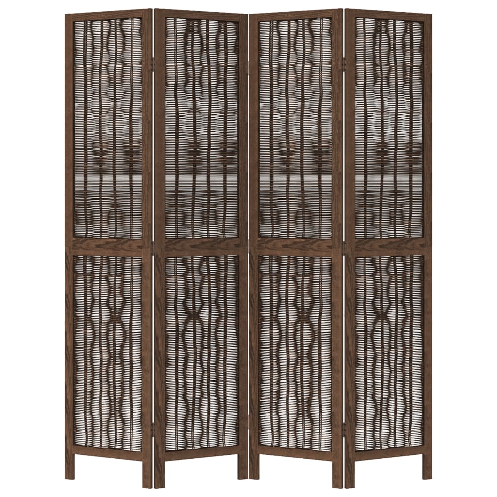 4-Panel Room Divider, Dark Brown Solid Wood Paulownia