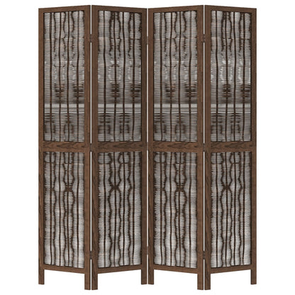 4-Panel Room Divider, Dark Brown Solid Wood Paulownia